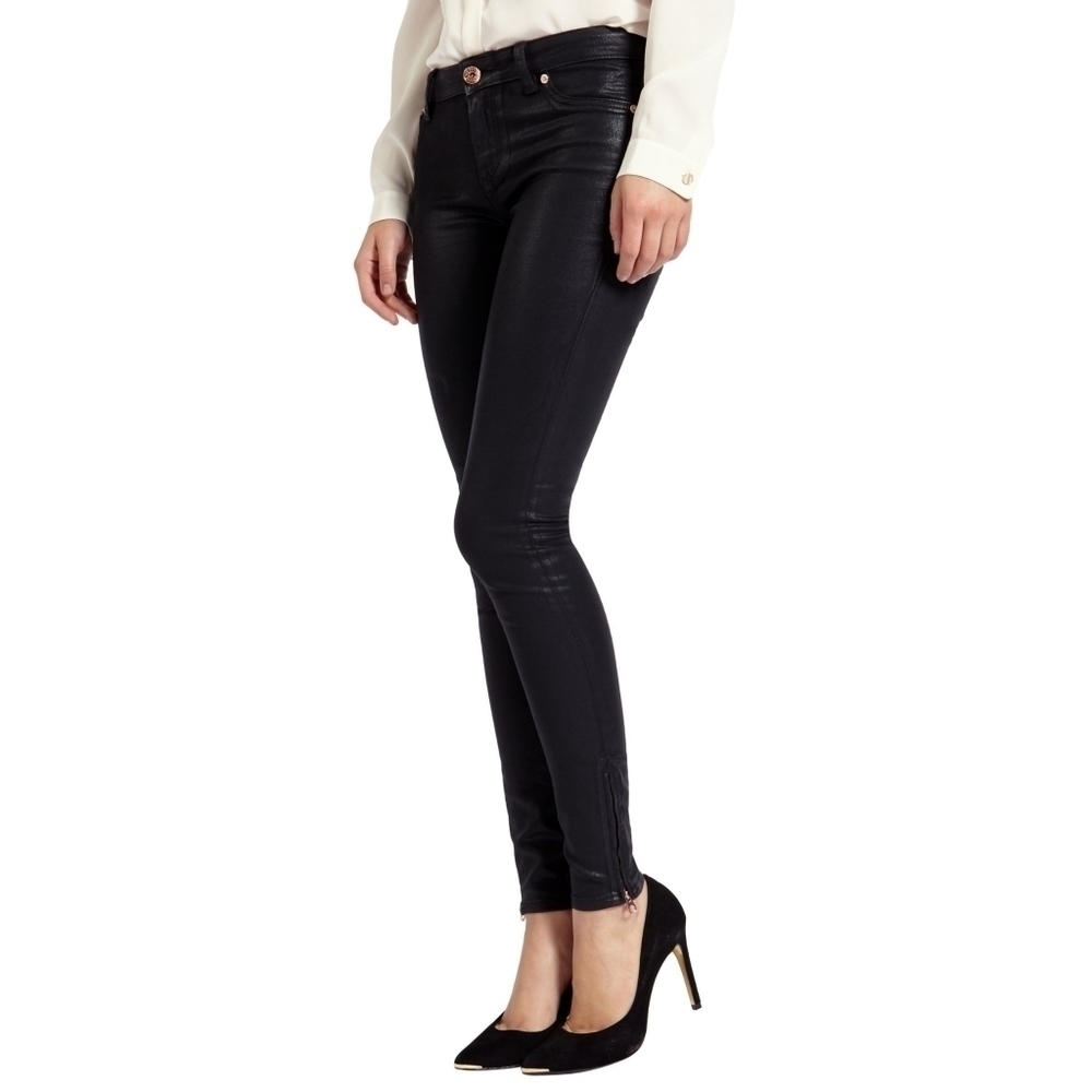 Ted Baker Anna Wax Finish Skinny Ankle Zip Black Jeans Size 27